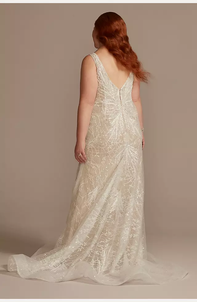 Horsehair Trim Beaded Lace Low Back Wedding Dress Image 2