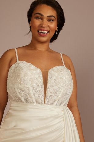 Beaded Corset Bodice Sheath Draped Wedding Dress David's Bridal