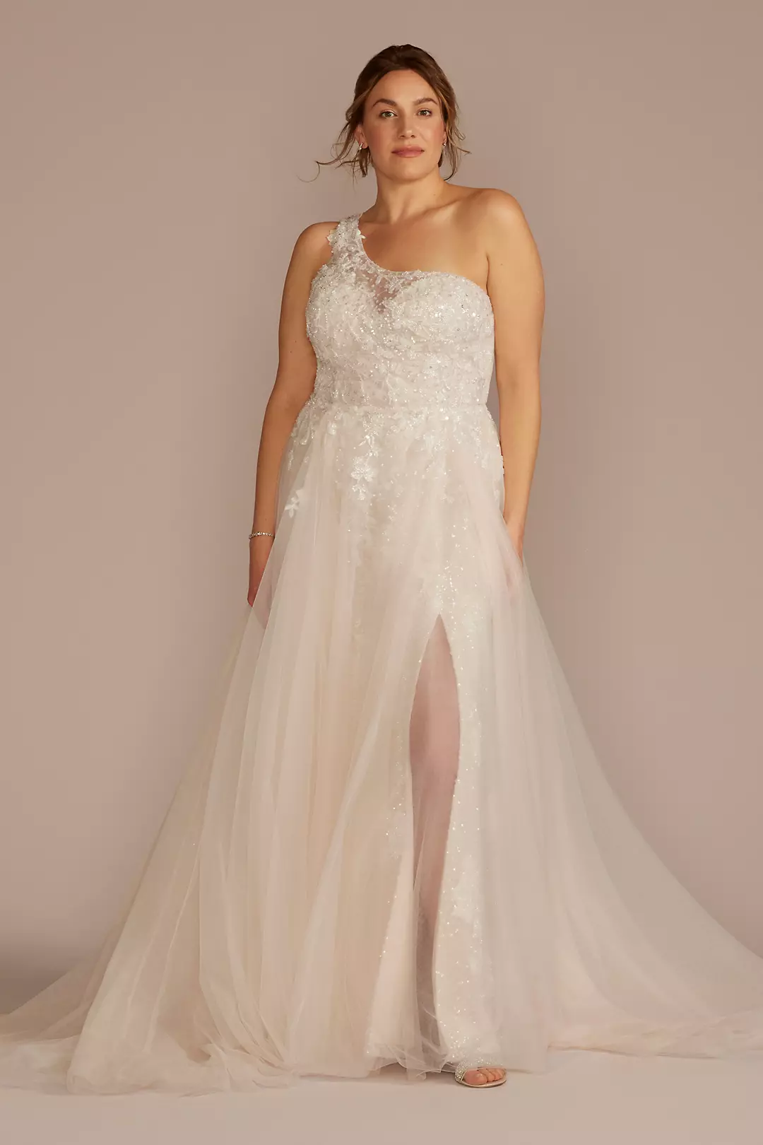 As Is One-Shoulder Wedding Dress with Overskirt | David's Bridal As Is One-Shoulder Wedding Dress with Overskirt | David's Bridal