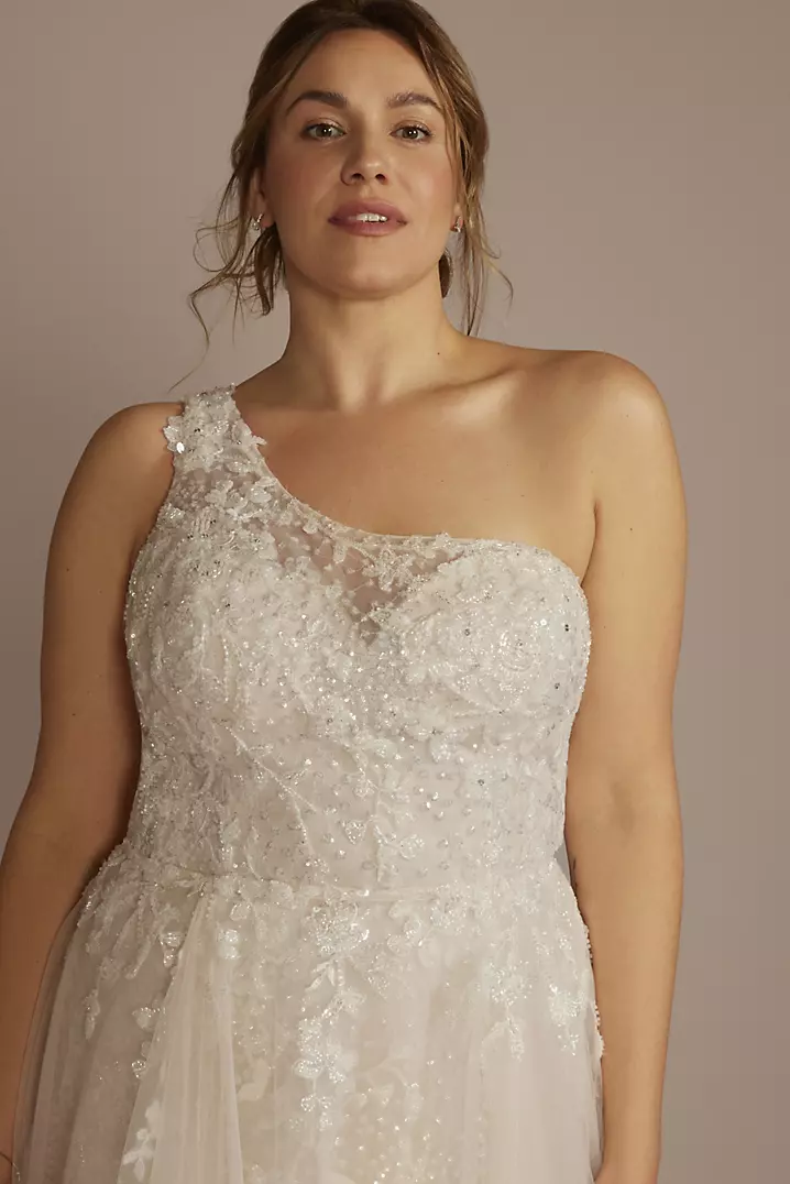 As Is One-Shoulder Wedding Dress with Overskirt | David's Bridal As Is One-Shoulder Wedding Dress with Overskirt | David's Bridal