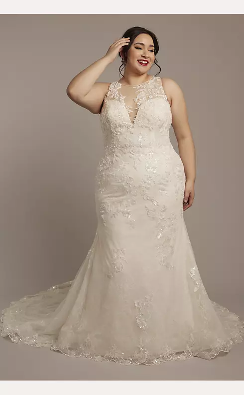 Lace Illusion Tank Mermaid Wedding Dress Image 1