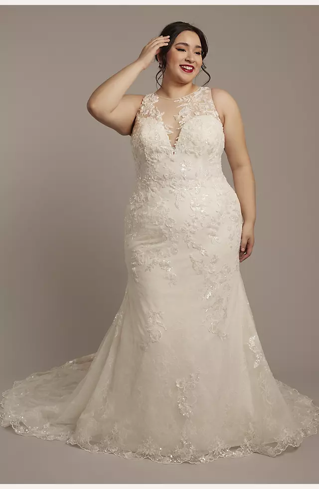 Lace Illusion Tank Mermaid Wedding Dress Image