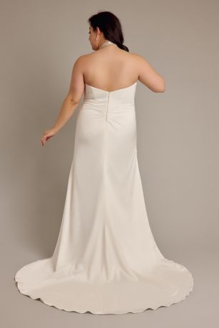 Crystal Halter Charmeuse Sheath Wedding Dress David's Bridal