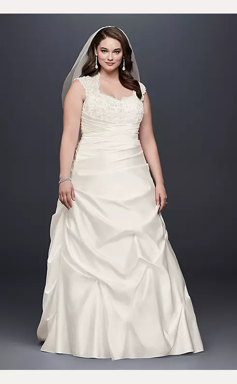 Cap Sleeve Satin A-line Plus Size Wedding Dress Image 1