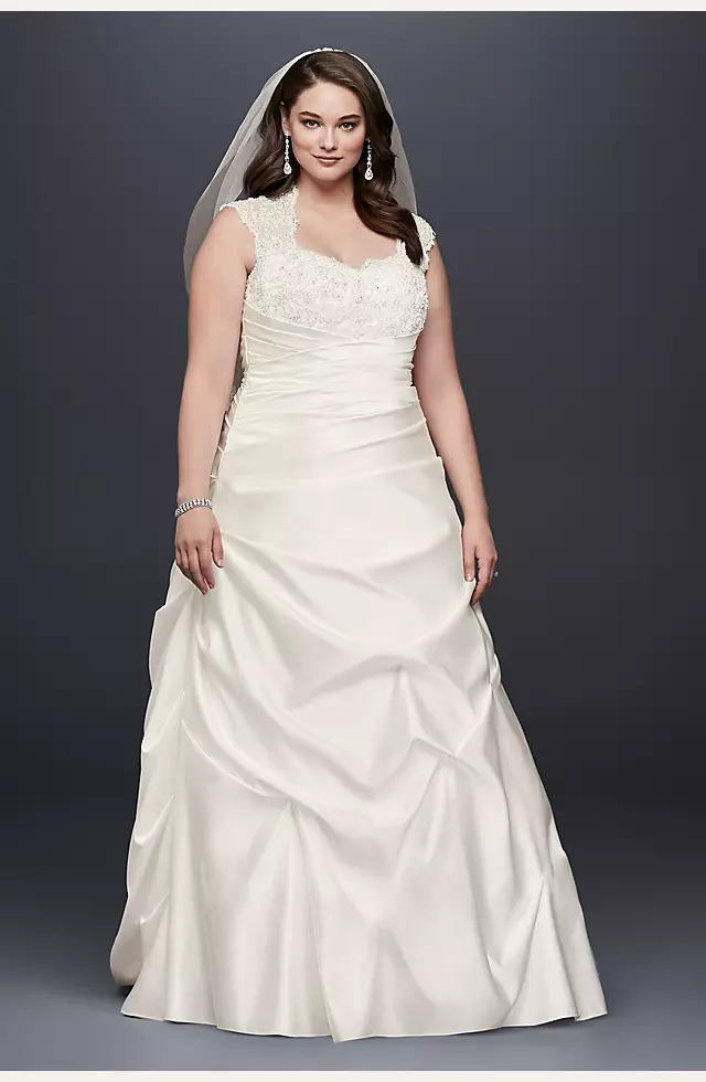 Cap Sleeve Satin A-line Plus Size Wedding Dress Image