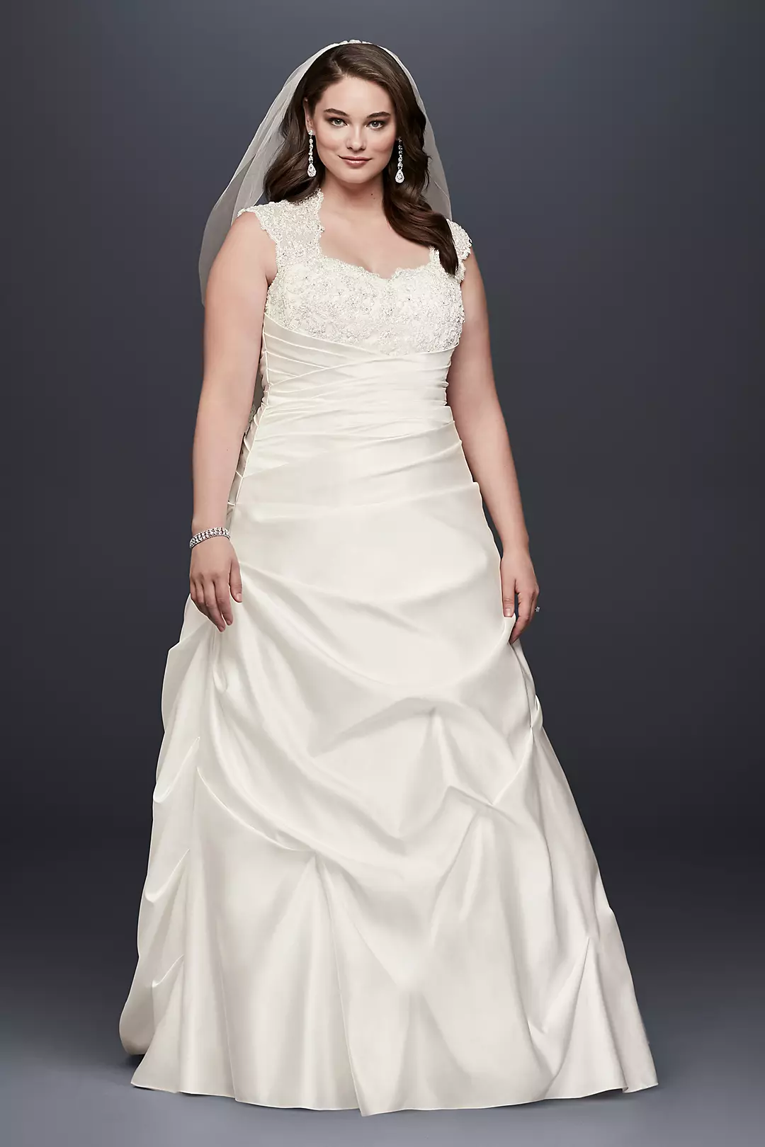 As-Is Cap Sleeve Satin A-line Plus Size Wedding  Image