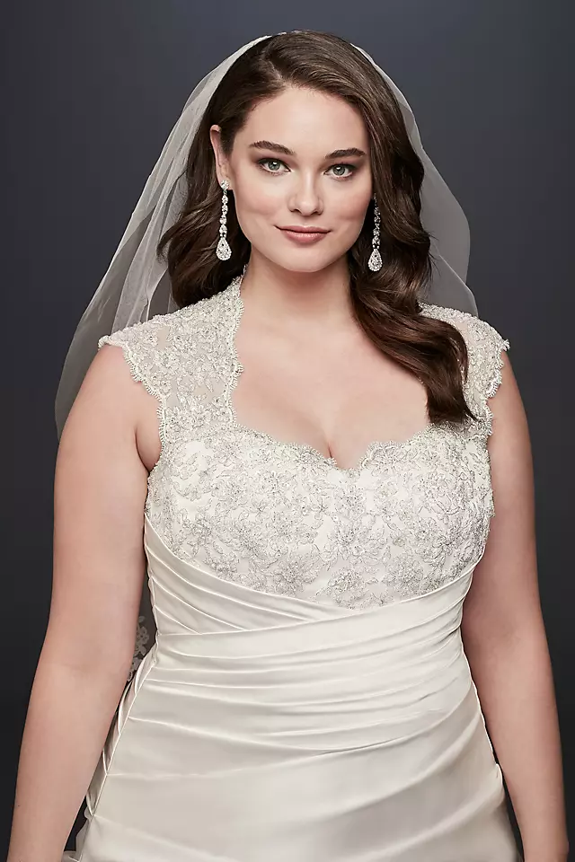 Cap Sleeve Satin A-line Plus Size Wedding Dress Image 3