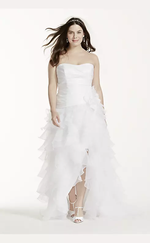Strapless Taffeta High Low Ruffled Wedding Dress Image 1
