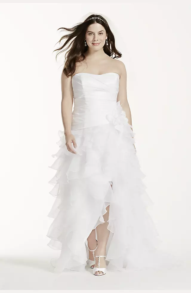 Strapless Taffeta High Low Ruffled Wedding Dress Image