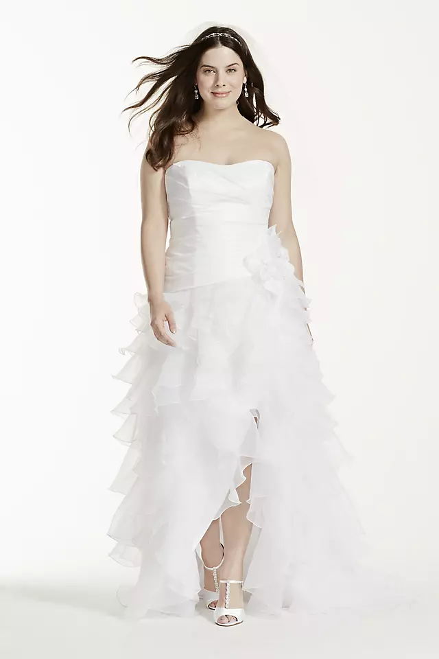 Strapless Taffeta High Low Ruffled Wedding Dress Image
