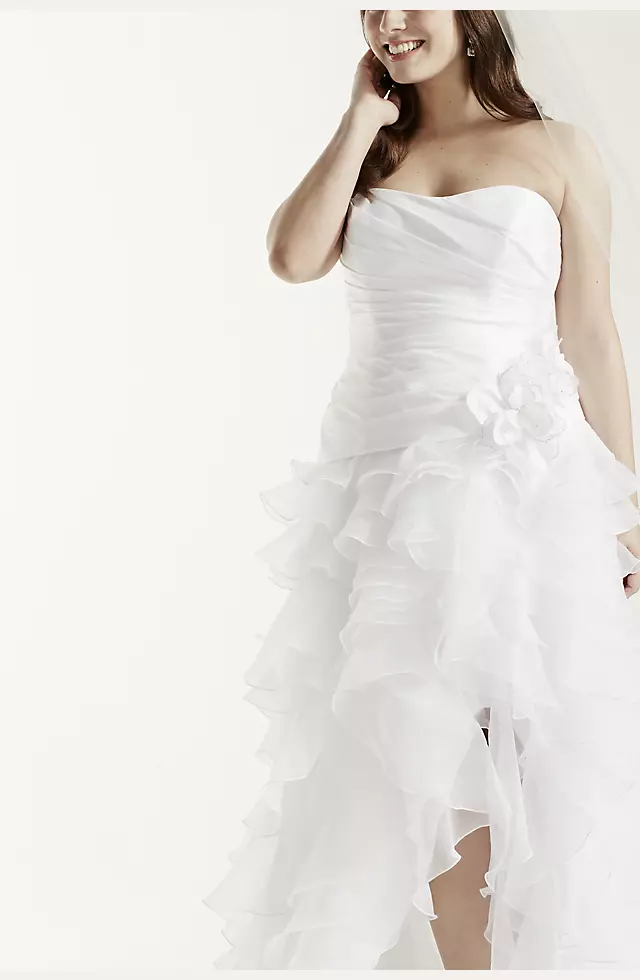 Strapless Taffeta High Low Ruffled Wedding Dress Image 4