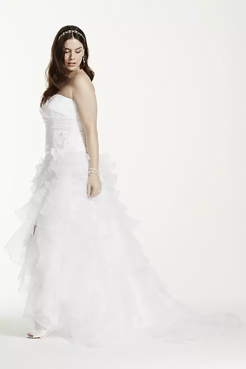 Strapless Taffeta High Low Ruffled Wedding Dress Image 3