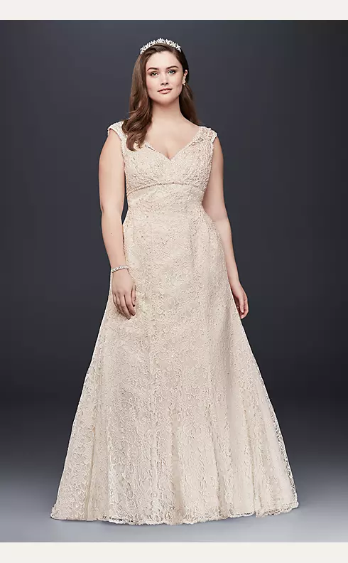 All Over Beaded Lace Trumpet Wedding Dress Image 1