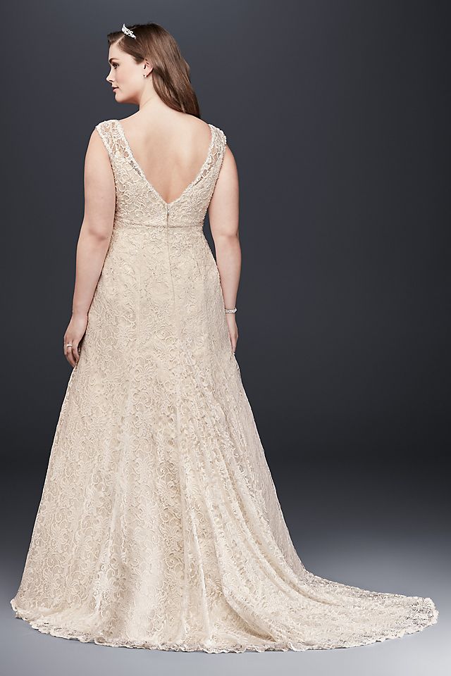 All Over Beaded Lace Trumpet Wedding Dress Image 2