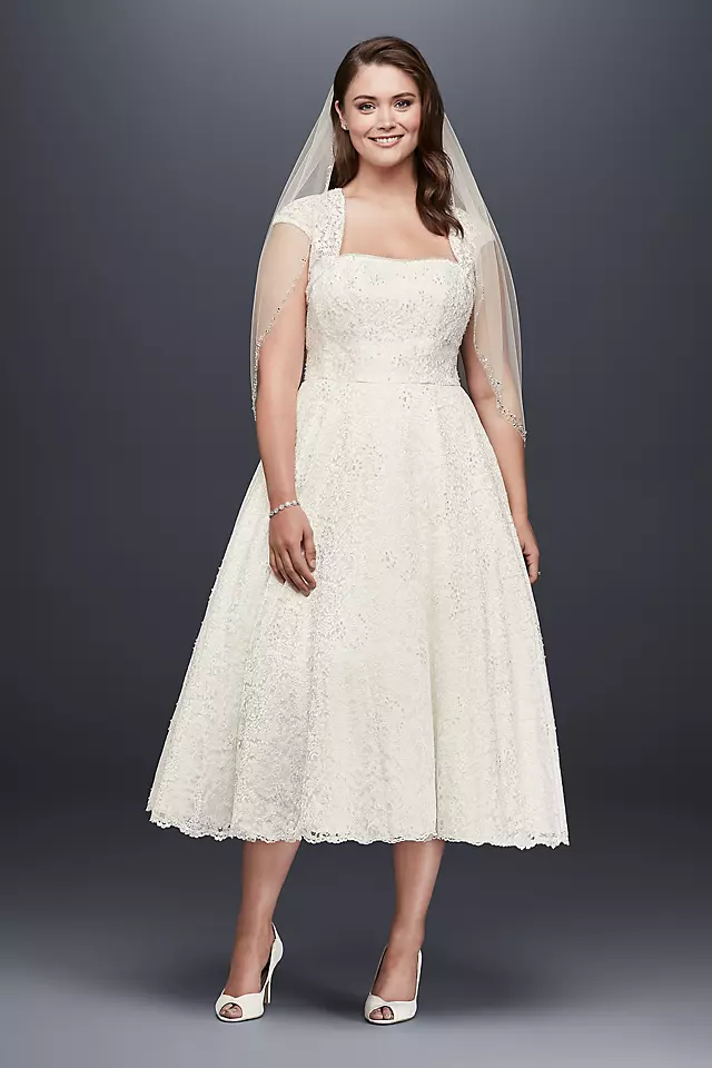 Tea-Length Plus Size Wedding Dress with Shrug Image