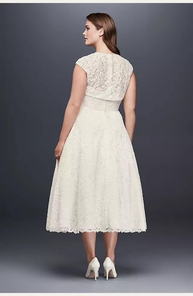 Tea-Length Plus Size Wedding Dress with Shrug Image 2