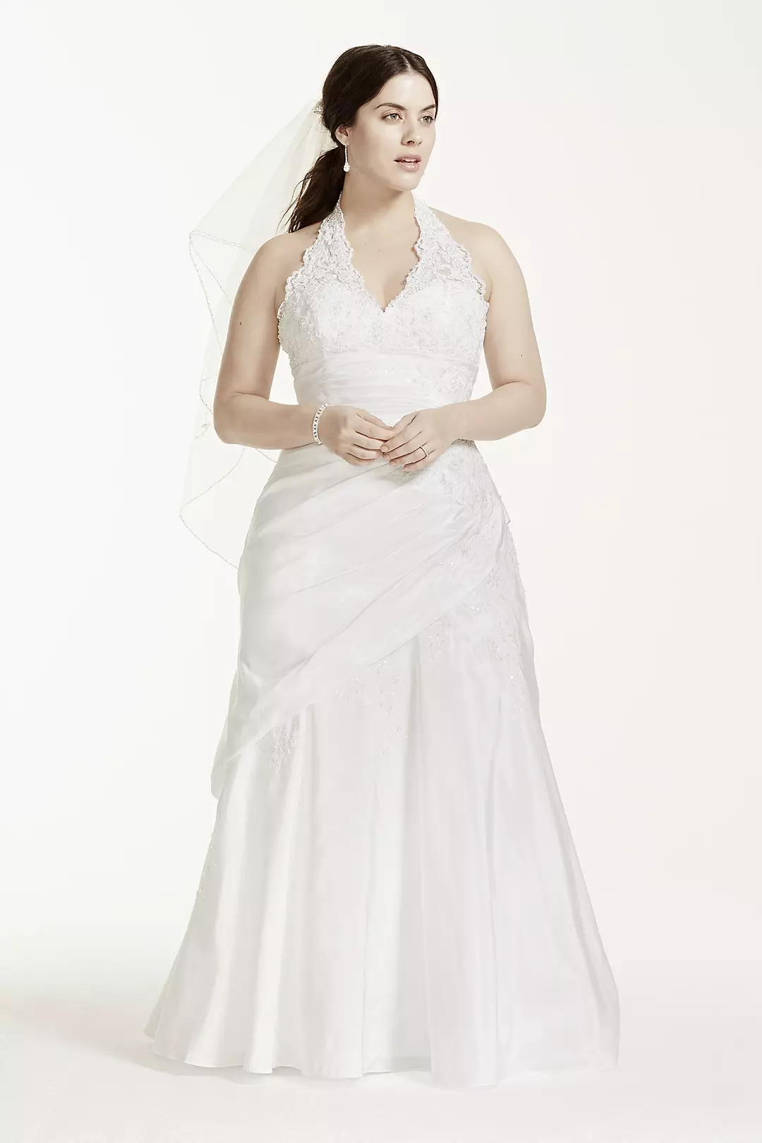 Taffeta Lace Halter A-Line Plus Size Wedding Dress Image