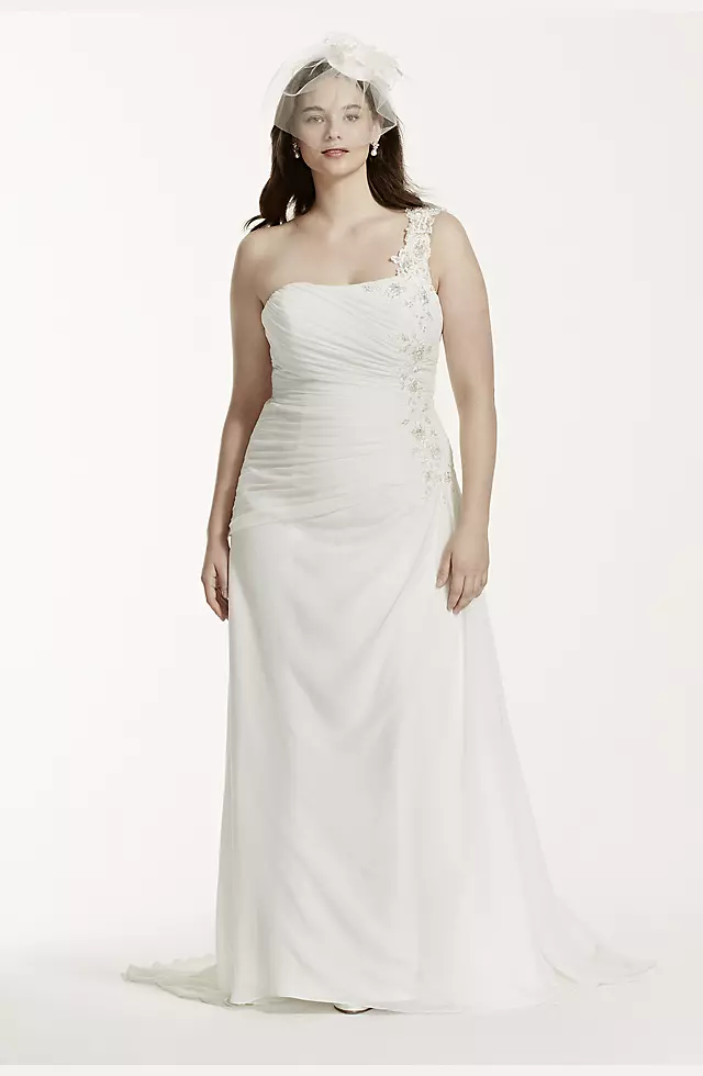 One Shoulder Wedding Dress with Floral Appliques Image