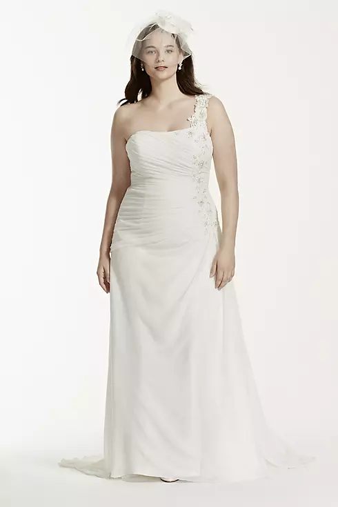 One Shoulder Wedding Dress with Floral Appliques Image 1