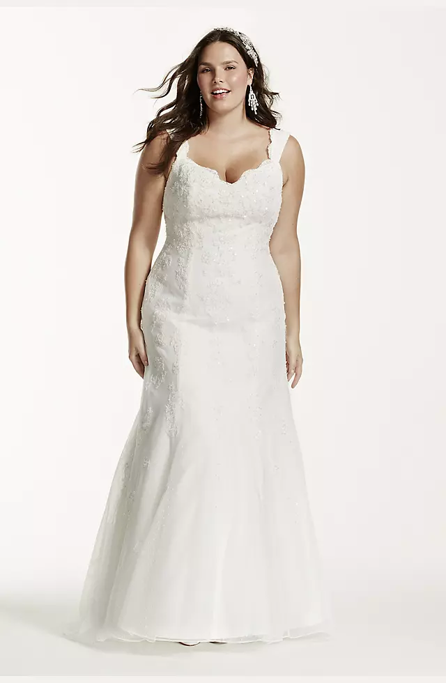 Tank Tulle Trumpet Wedding Dress with Lace Detail Image
