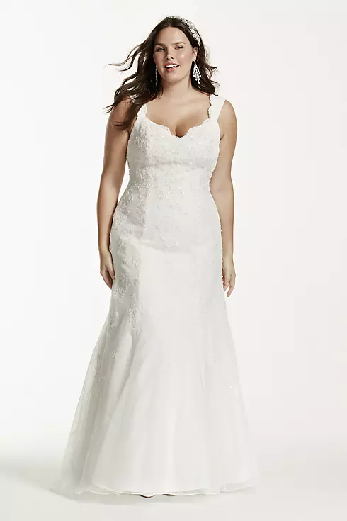 Tank Tulle Trumpet Wedding Dress with Lace Detail Image 1