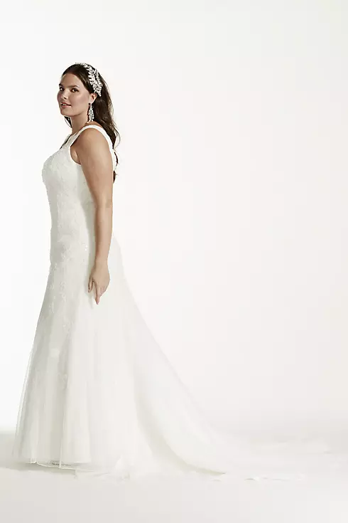 Tank Tulle Trumpet Wedding Dress with Lace Detail Image 3
