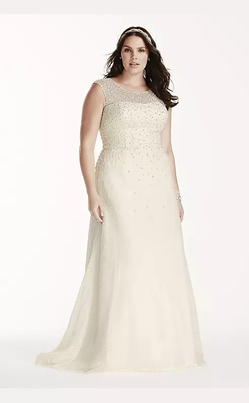Jewel Cap Sleeve Wedding Dress with Pearl Details Image 1