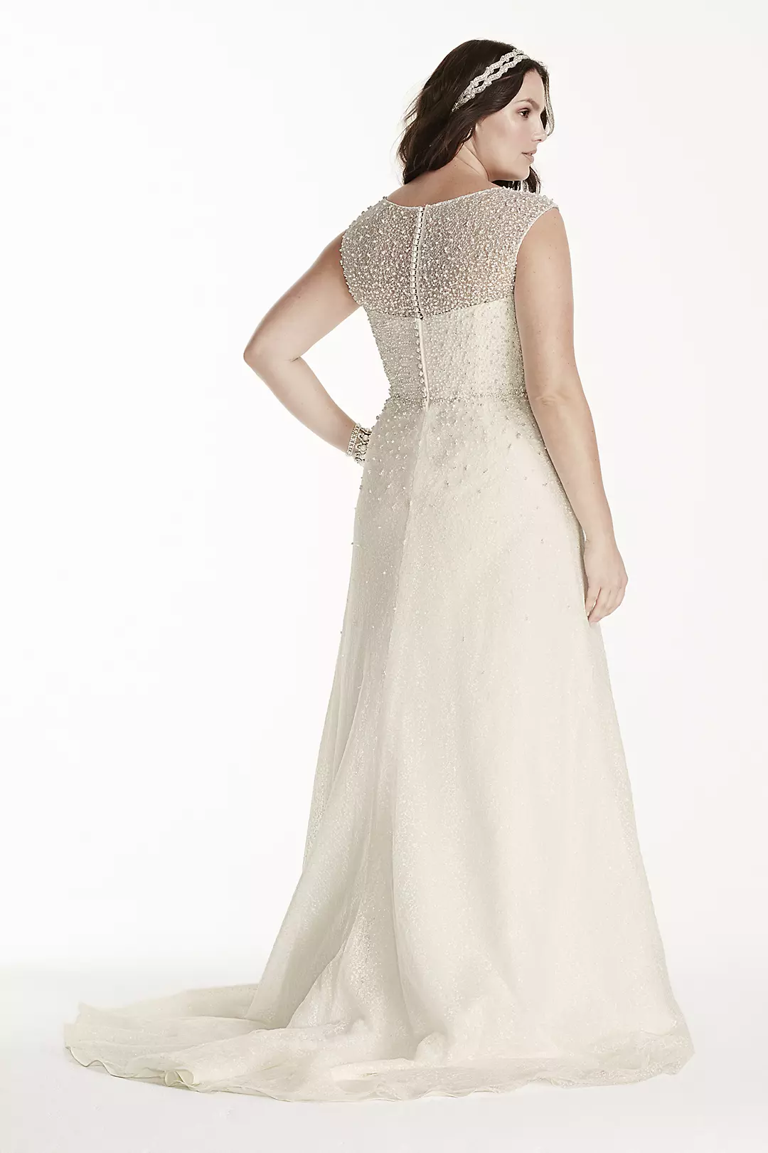 Jewel Cap Sleeve Wedding Dress with Pearl Details | David's Bridal
