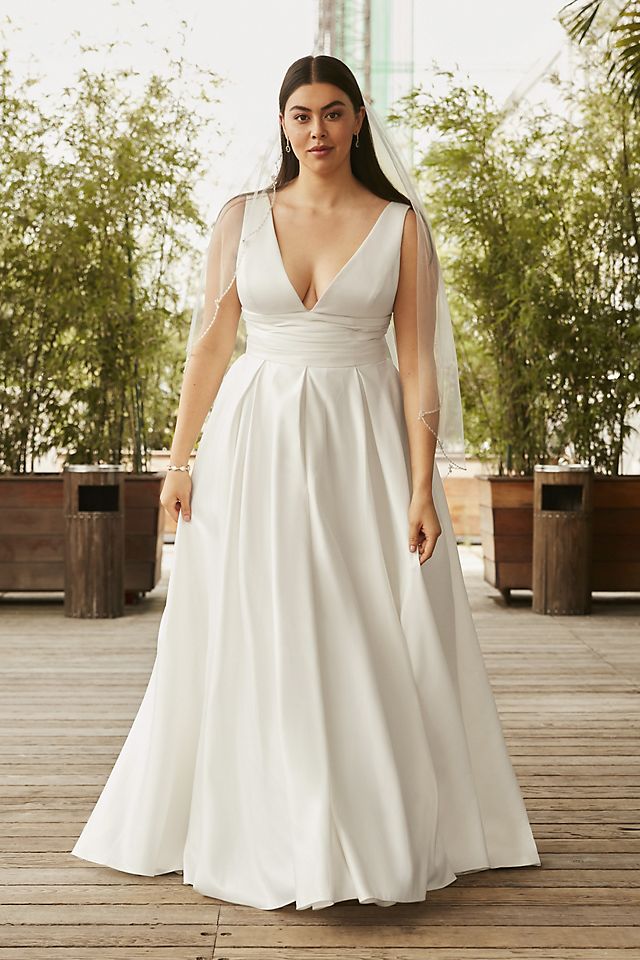 Cummerbund Satin Ball Gown Wedding Dress Image 6