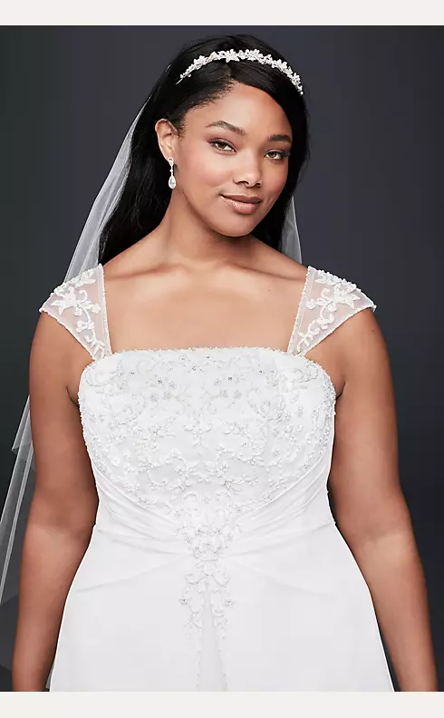 A line Chiffon Split Front Overlay Wedding Dress  Image 3