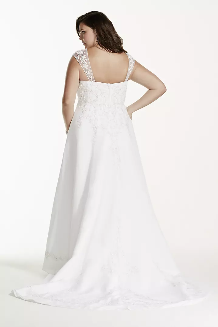 A-Line Dress with Chiffon Split Front Overlay in White | Size: 24W