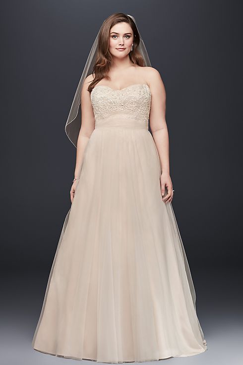 Strapless A-Line Beaded Lace Tulle Wedding Dress Image