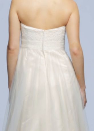 strapless a line beaded lace tulle gown