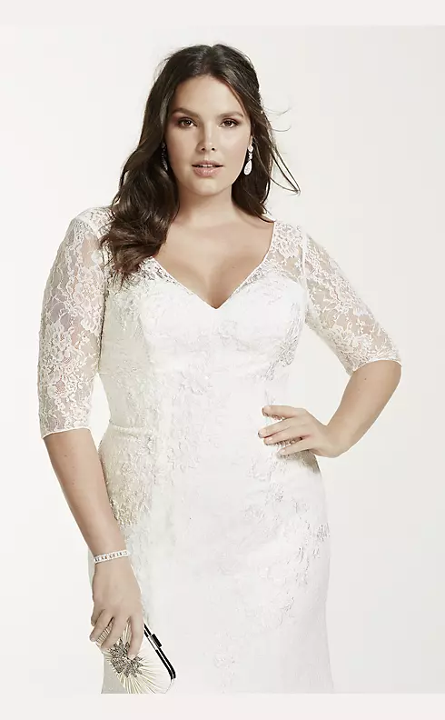 3/4 Sleeve All Over Lace Trumpet Wedding Dress Image 4