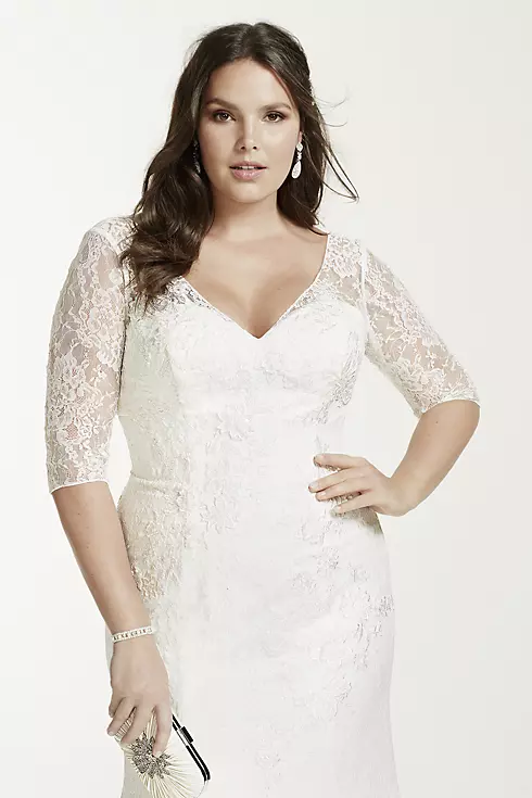 3/4 Sleeve All Over Lace Trumpet Wedding Dress Image 4