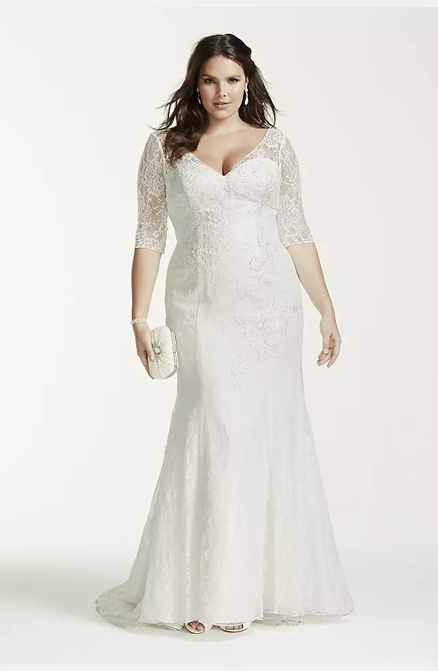 3/4 Sleeve All Over Lace Trumpet Wedding Dress Image