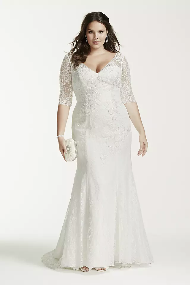 3/4 Sleeve All Over Lace Trumpet Wedding Dress Image