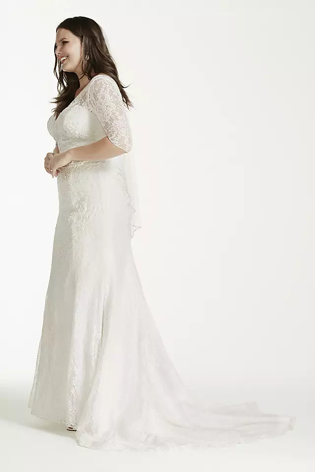 3/4 Sleeve All Over Lace Trumpet Wedding Dress Image 3