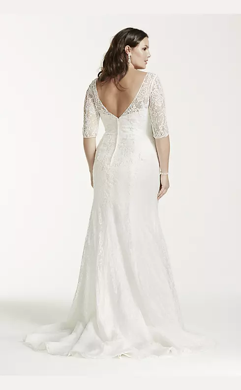 3/4 Sleeve All Over Lace Trumpet Wedding Dress Image 2