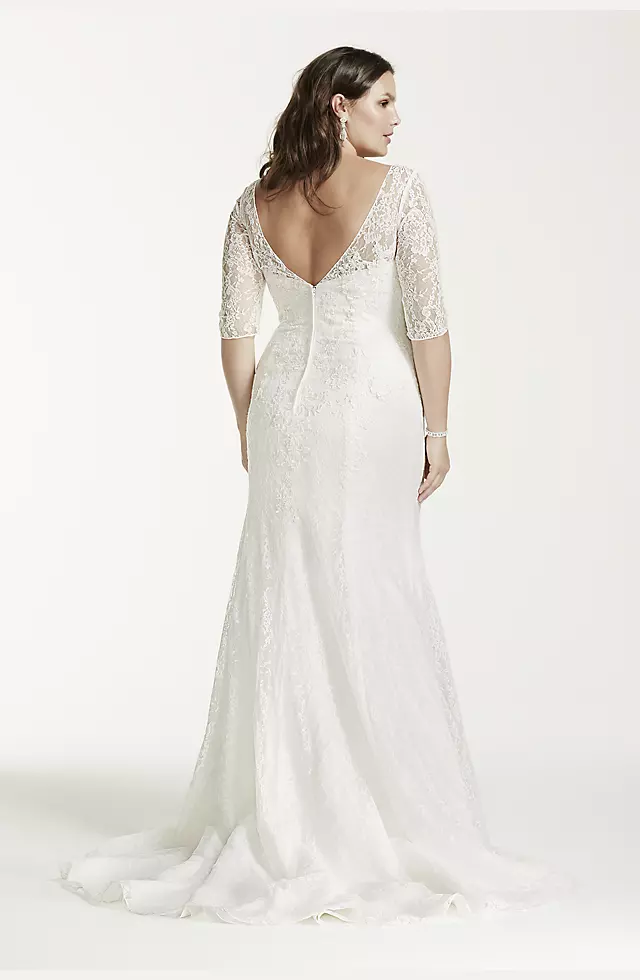 3/4 Sleeve All Over Lace Trumpet Wedding Dress Image 2