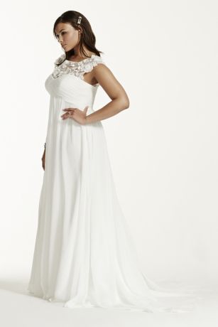 Cap Sleeve Chiffon A-Line Plus Size Wedding Dress | David ...