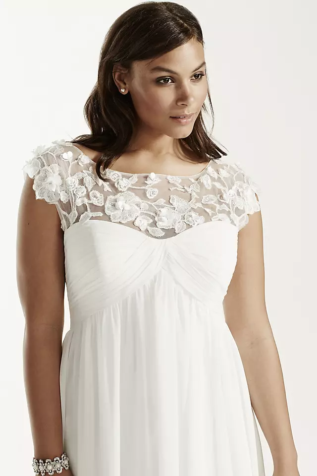 Cap Sleeve Chiffon A-Line with Floral Applique Image 4
