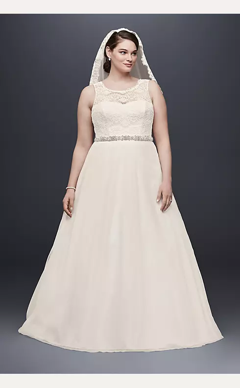 Illusion Lace Tank Wedding Dress with Tulle Skirt  Image 1