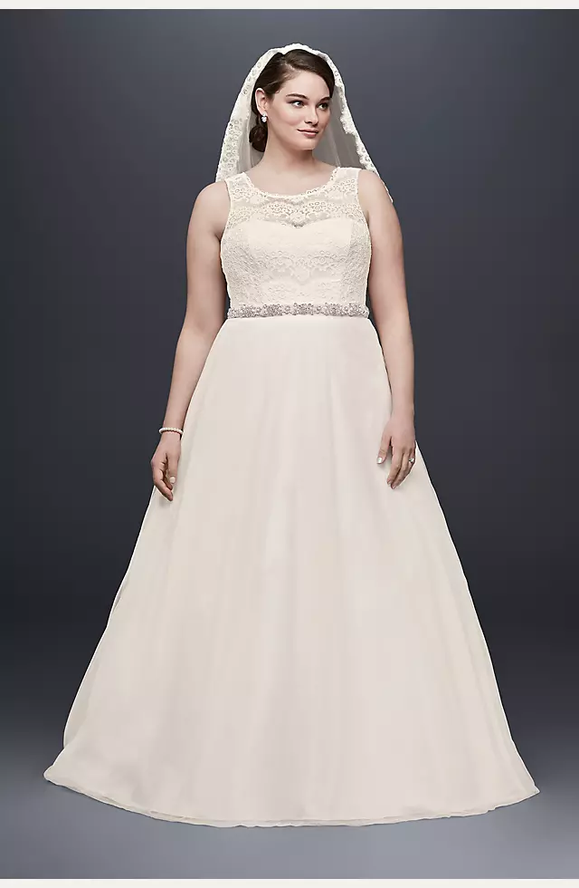 Illusion Lace Tank Wedding Dress with Tulle Skirt  Image