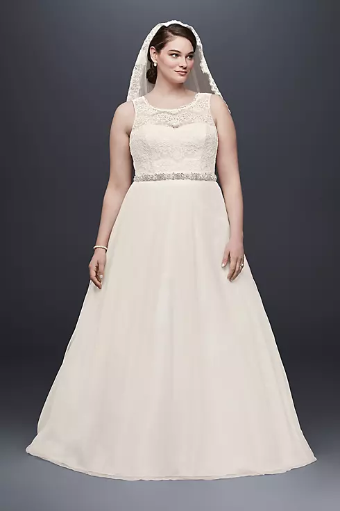 Illusion Lace Tank Wedding Dress with Tulle Skirt  Image 1