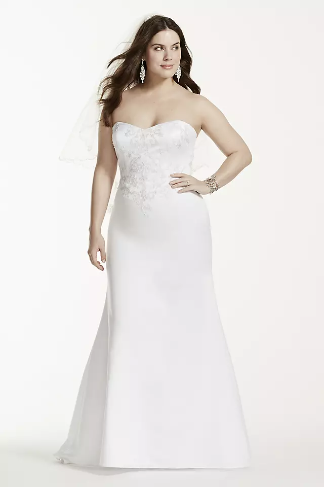 Lace Appliqued Satin Sweetheart Wedding Dress Image