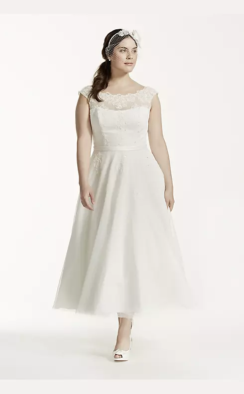 As-Is Tea Length  Plus Size Wedding Dress Image 1