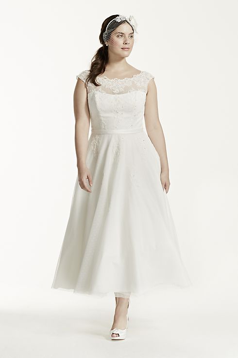As-Is Tea Length  Plus Size Wedding Dress Image 1