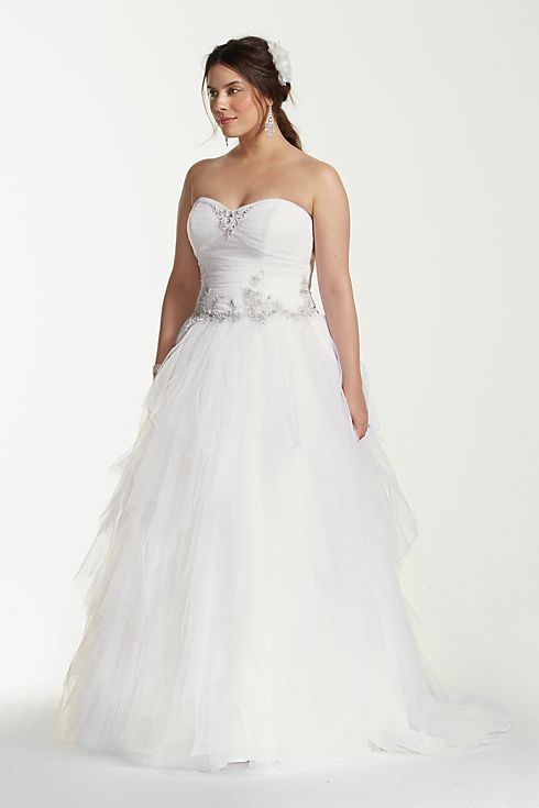 As-Is Jewel Tiered Tulle Plus Size Wedding Dress Image 1
