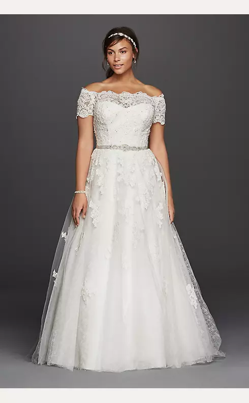 Jewel Short Sleeve Off The Shoulder Wedding Dress Image 1